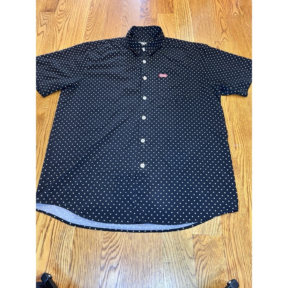 Dixxon Flannel Co The Milton Mens L Black Polka Dot Short Sleeve Button Shirt